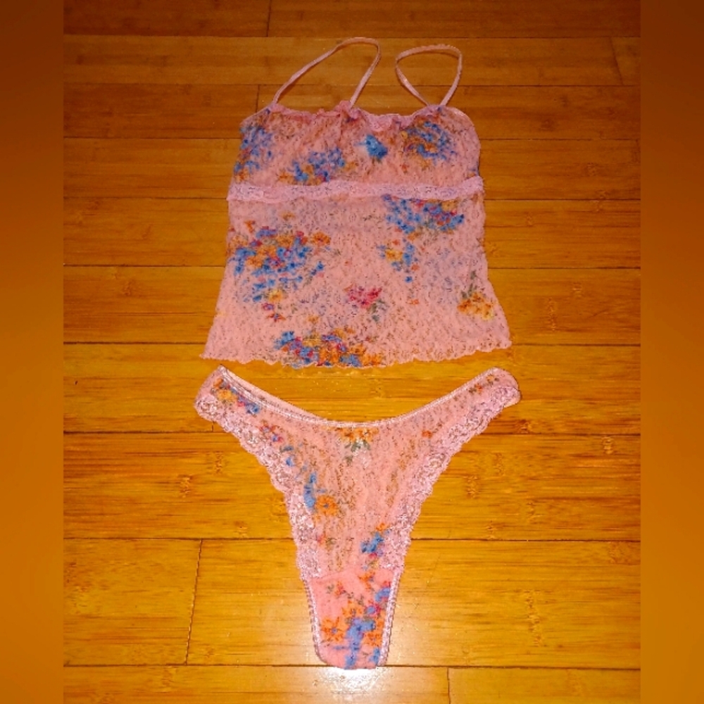 80s Vintage Pink Lace Intimate set